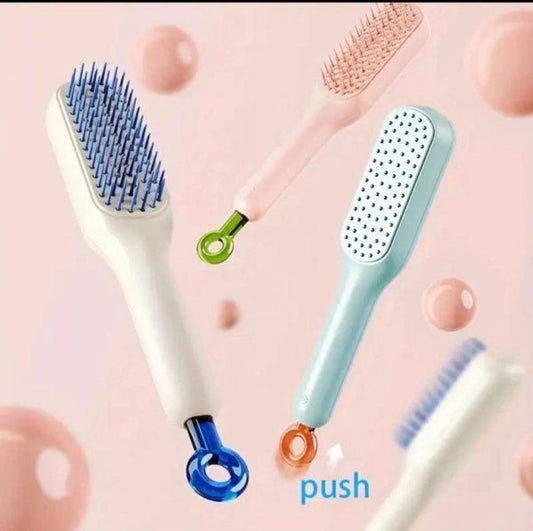 Shaban Store™ Self Cleaning Hair Brush, One-click Cleaning Telescopic Hair Comb – With Box (random Color)